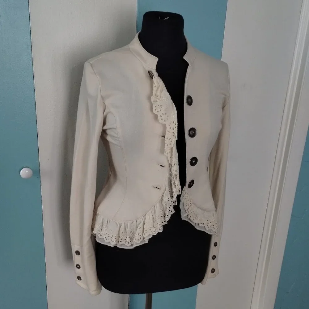Xhilaration Off-White Blazer w/ Lace Floral Details - Picture 1 of 6
